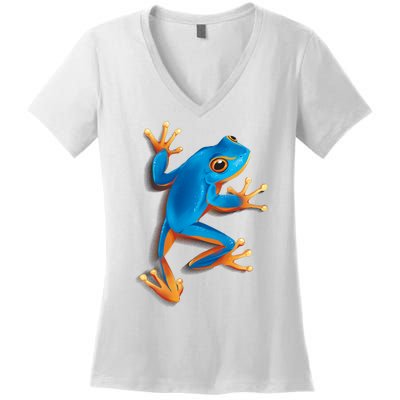 Realistic Blue Tree Frog Women's V-Neck T-Shirt