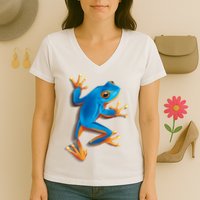 Realistic Blue Tree Frog Women's V-Neck T-Shirt