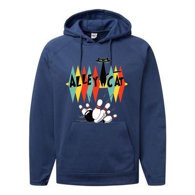 Retro Bowling Tee Vintage Bowler Alley Cat Vintage Performance Fleece Hoodie