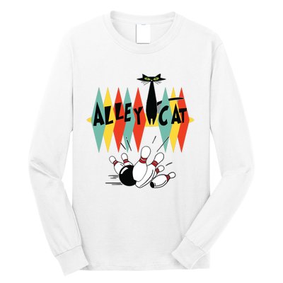 Retro Bowling Tee Vintage Bowler Alley Cat Vintage Long Sleeve Shirt