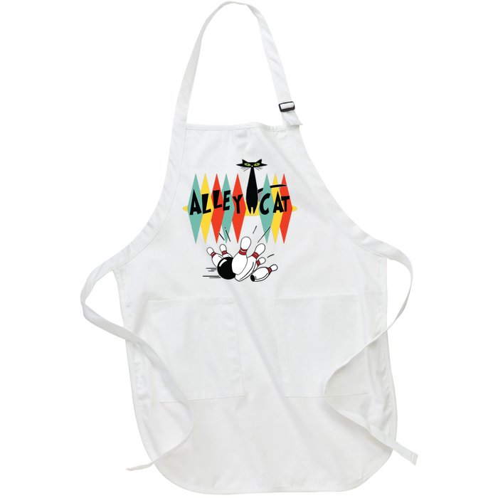 Retro Bowling Tee Vintage Bowler Alley Cat Vintage Full-Length Apron With Pockets