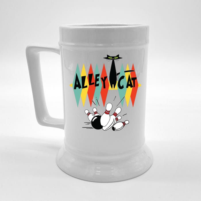 Retro Bowling Tee Vintage Bowler Alley Cat Vintage Beer Stein