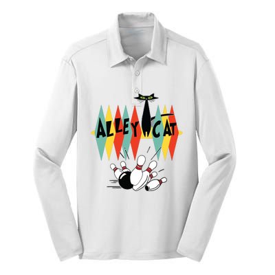 Retro Bowling Tee Vintage Bowler Alley Cat Vintage Silk Touch Performance Long Sleeve Polo