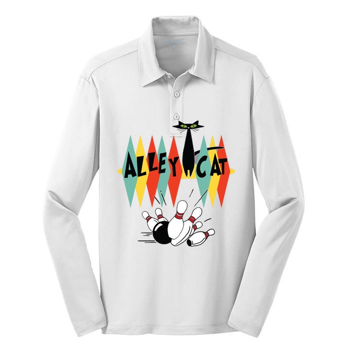 Retro Bowling Tee Vintage Bowler Alley Cat Vintage Silk Touch Performance Long Sleeve Polo