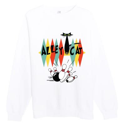 Retro Bowling Tee Vintage Bowler Alley Cat Vintage Premium Crewneck Sweatshirt