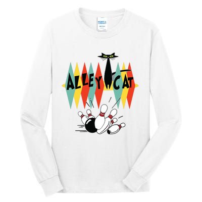 Retro Bowling Tee Vintage Bowler Alley Cat Vintage Tall Long Sleeve T-Shirt