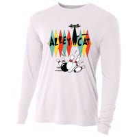 Retro Bowling Tee Vintage Bowler Alley Cat Vintage Cooling Performance Long Sleeve Crew