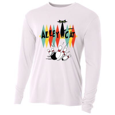 Retro Bowling Tee Vintage Bowler Alley Cat Vintage Cooling Performance Long Sleeve Crew