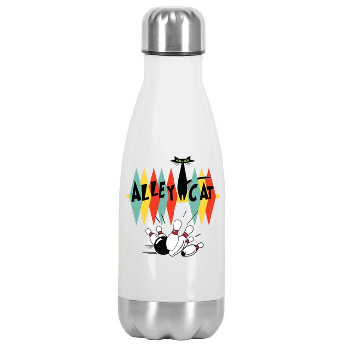 Retro Bowling Tee Vintage Bowler Alley Cat Vintage Stainless Steel Insulated Water Bottle