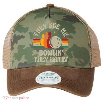 Retro Bowling They See Me Bowlin' They Hatin' Vintage Bowler Legacy Tie Dye Trucker Hat