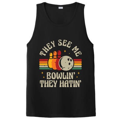 Retro Bowling They See Me Bowlin' They Hatin' Vintage Bowler PosiCharge Competitor Tank
