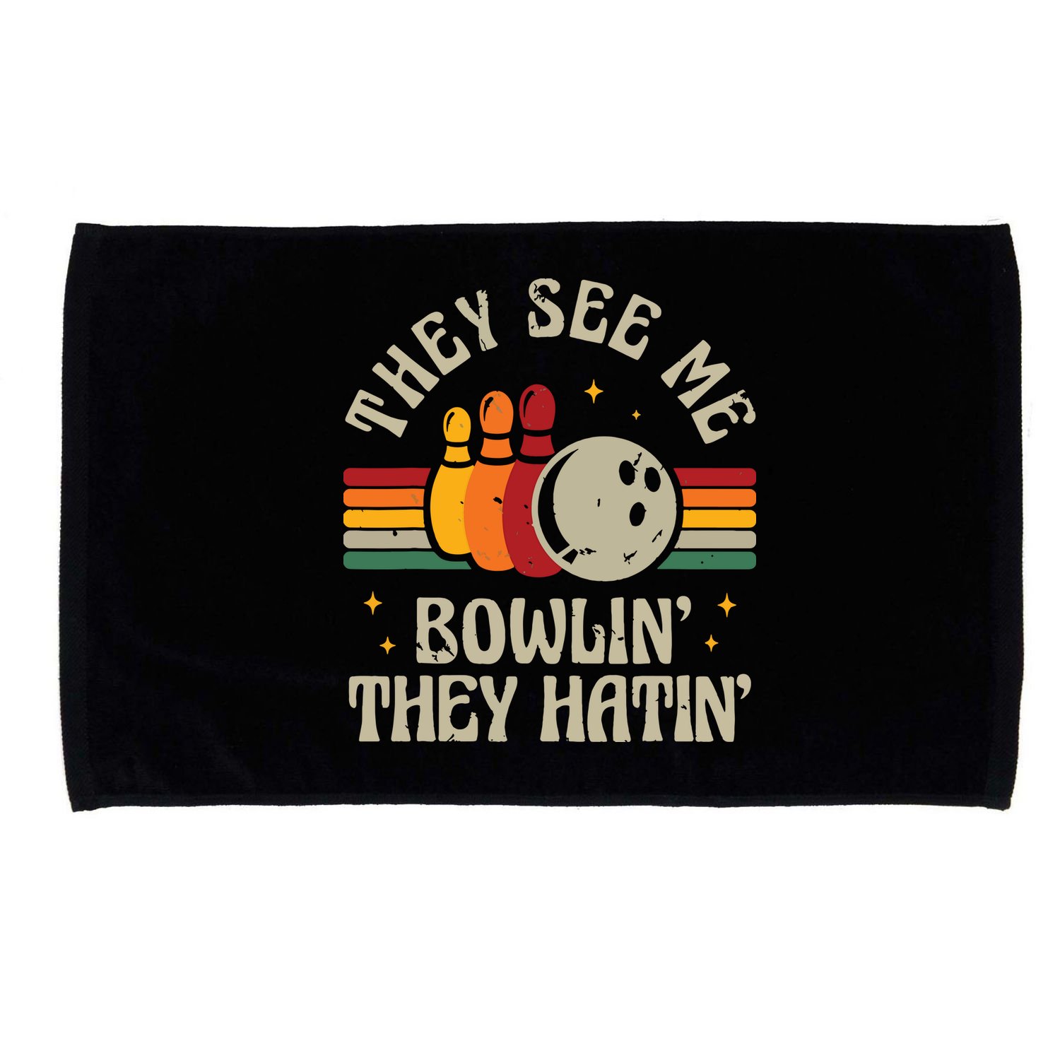 Retro Bowling They See Me Bowlin' They Hatin' Vintage Bowler Microfiber Hand Towel