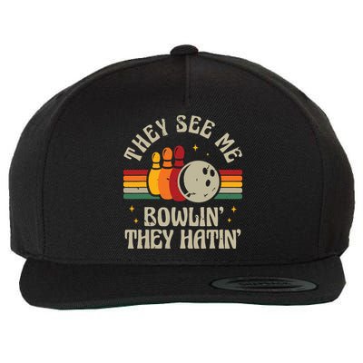 Retro Bowling They See Me Bowlin' They Hatin' Vintage Bowler Wool Snapback Cap