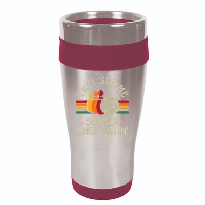 Retro Bowling They See Me Bowlin' They Hatin' Vintage Bowler 16oz Travel Tumbler