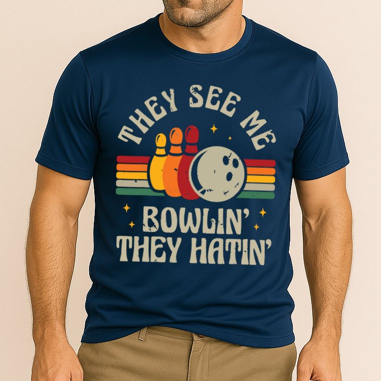 Retro Bowling They See Me Bowlin' They Hatin' Vintage Bowler Cooling Performance Crew T-Shirt