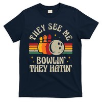 Retro Bowling They See Me Bowlin' They Hatin' Vintage Bowler T-Shirt