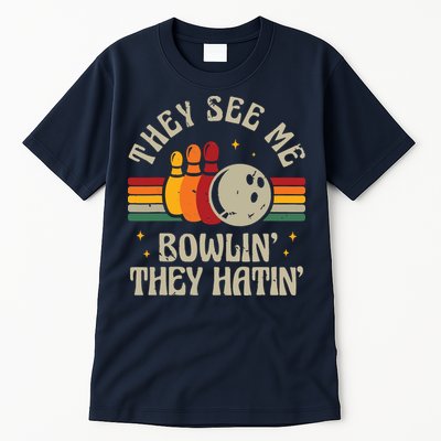 Retro Bowling They See Me Bowlin' They Hatin' Vintage Bowler Tall T-Shirt
