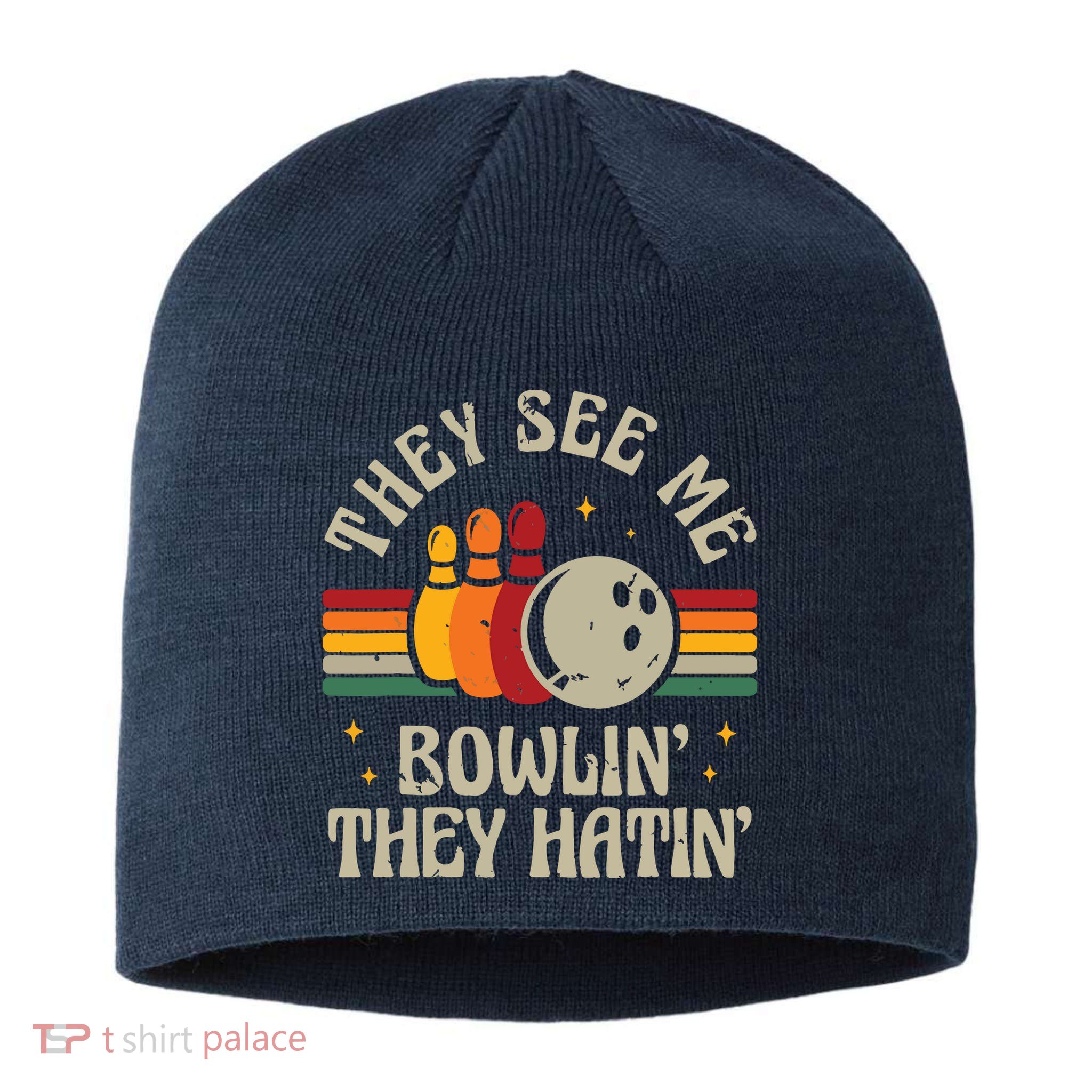 Retro Bowling They See Me Bowlin' They Hatin' Vintage Bowler Sustainable Beanie
