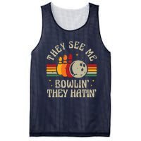 Retro Bowling They See Me Bowlin' They Hatin' Vintage Bowler Mesh Reversible Basketball Jersey Tank