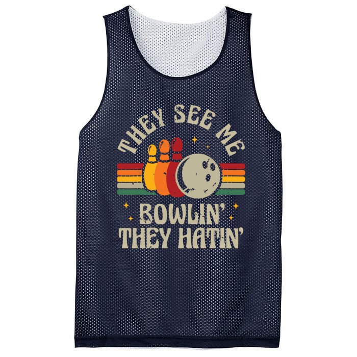 Retro Bowling They See Me Bowlin' They Hatin' Vintage Bowler Mesh Reversible Basketball Jersey Tank