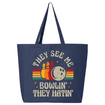 Retro Bowling They See Me Bowlin' They Hatin' Vintage Bowler 25L Jumbo Tote