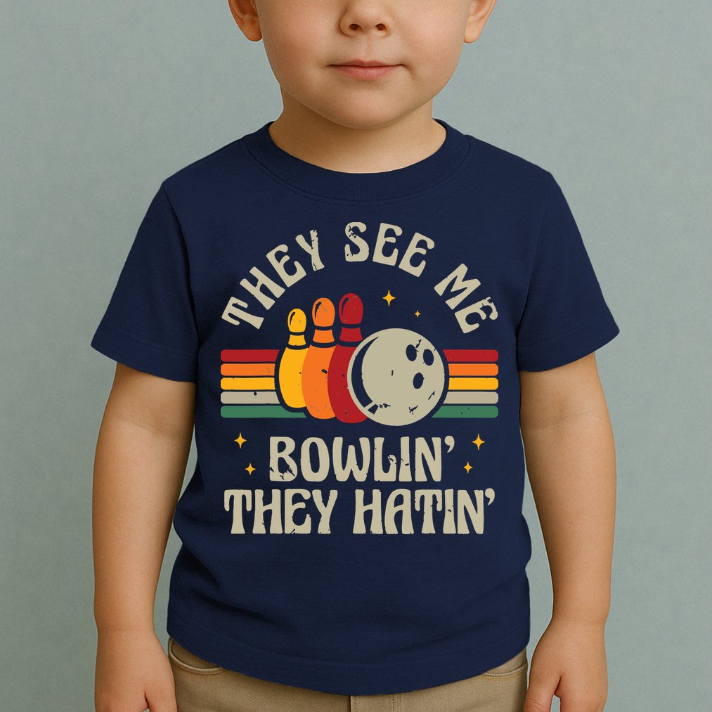 Retro Bowling They See Me Bowlin' They Hatin' Vintage Bowler Toddler T-Shirt