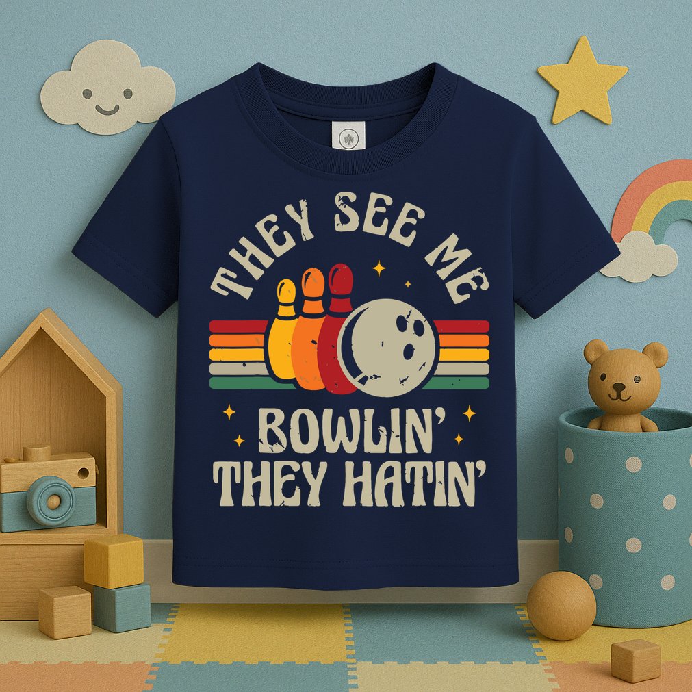 Retro Bowling They See Me Bowlin' They Hatin' Vintage Bowler Toddler T-Shirt
