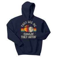 Retro Bowling They See Me Bowlin' They Hatin' Vintage Bowler Kids Hoodie