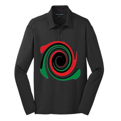 Red Blood That Unites Black African Nation Green Vibrant Gift Silk Touch Performance Long Sleeve Polo