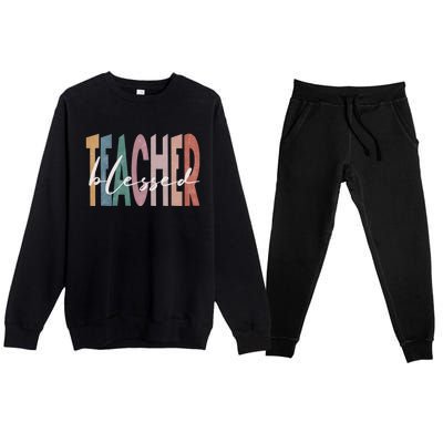 Retro Blessed Teacher Vintage Blessed Teacher Faith Meaningful Gift Premium Crewneck Sweatsuit Set