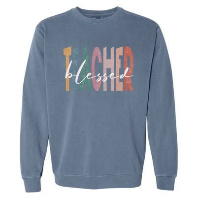 Retro Blessed Teacher Vintage Blessed Teacher Faith Meaningful Gift Garment-Dyed Sweatshirt