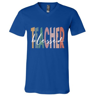 Retro Blessed Teacher Vintage Blessed Teacher Faith Meaningful Gift V-Neck T-Shirt