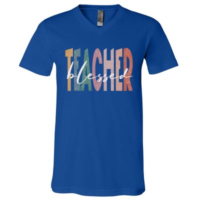 Retro Blessed Teacher Vintage Blessed Teacher Faith Meaningful Gift V-Neck T-Shirt