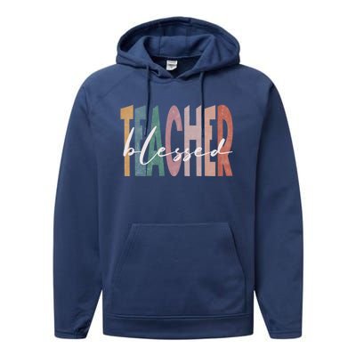 Retro Blessed Teacher Vintage Blessed Teacher Faith Meaningful Gift Performance Fleece Hoodie