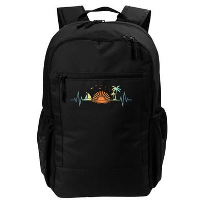 Retro Beach Tropical Sunset Palm Trees Heartbeat Vibes Funny Gift Daily Commute Backpack