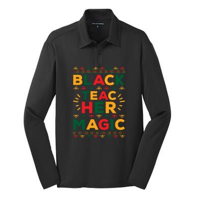 Retro Black Teacher Magic Black History Month Gift Silk Touch Performance Long Sleeve Polo