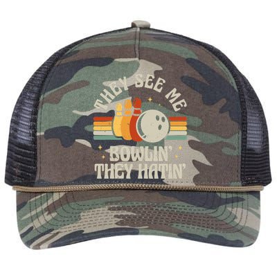 Retro Bowling They See Me Bowlin' They Hatin' Vintage Bowler Retro Rope Trucker Hat Cap