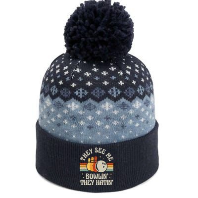 Retro Bowling They See Me Bowlin' They Hatin' Vintage Bowler The Baniff Cuffed Pom Beanie