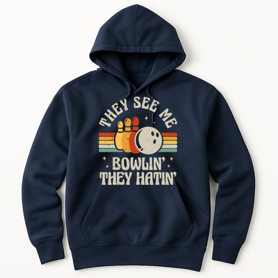 Retro Bowling They See Me Bowlin' They Hatin' Vintage Bowler Hoodie