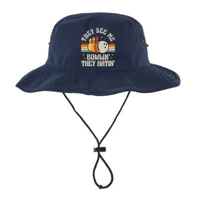 Retro Bowling They See Me Bowlin' They Hatin' Vintage Bowler Bucket Hat
