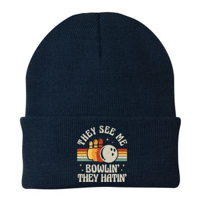 Retro Bowling They See Me Bowlin' They Hatin' Vintage Bowler Knit Cap Winter Beanie