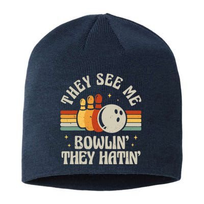 Retro Bowling They See Me Bowlin' They Hatin' Vintage Bowler Sustainable Beanie