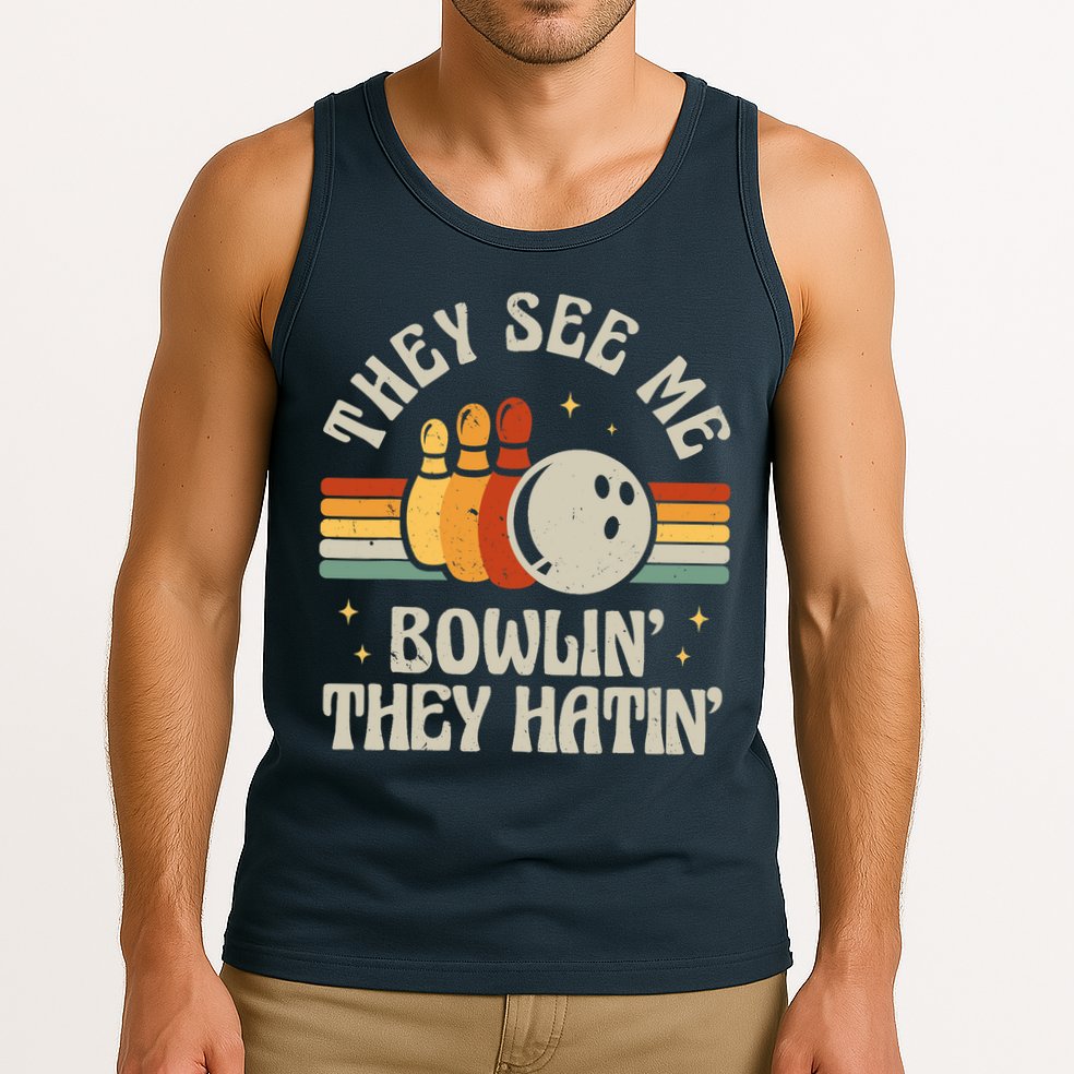 Retro Bowling They See Me Bowlin' They Hatin' Vintage Bowler Tank Top