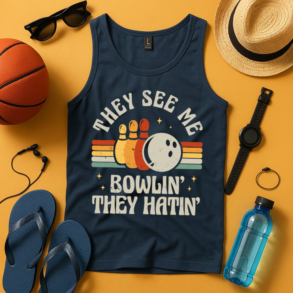 Retro Bowling They See Me Bowlin' They Hatin' Vintage Bowler Tank Top