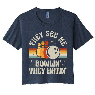 Retro Bowling They See Me Bowlin' They Hatin' Vintage Bowler Crop Top