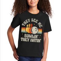 Retro Bowling They See Me Bowlin' They Hatin' Vintage Bowler Kids T-Shirt
