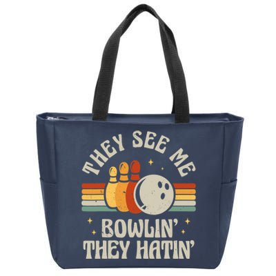 Retro Bowling They See Me Bowlin' They Hatin' Vintage Bowler Zip Tote Bag