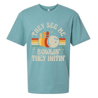 Retro Bowling They See Me Bowlin' They Hatin' Vintage Bowler Sueded Cloud Jersey T-Shirt