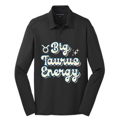 Retro Big Taurus Energy Zodiac Sign Astrology Birthday Silk Touch Performance Long Sleeve Polo