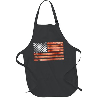 Retro Bacon Usa American Flag Independence Day 4th Of July Full-Length Apron With Pockets